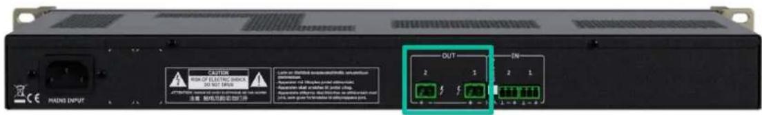 Ecler AURA-4L150 - Connexions pour sorties amplifiées - 1