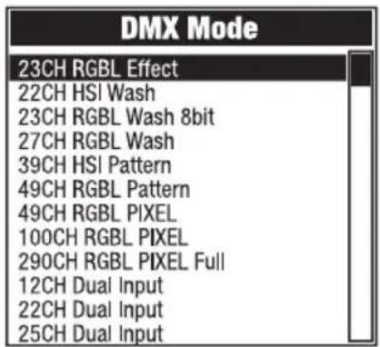 Cameo OTOS W6 - USTAWIANIE TRYBU PRACY DMX (DMX Mode) - 2
