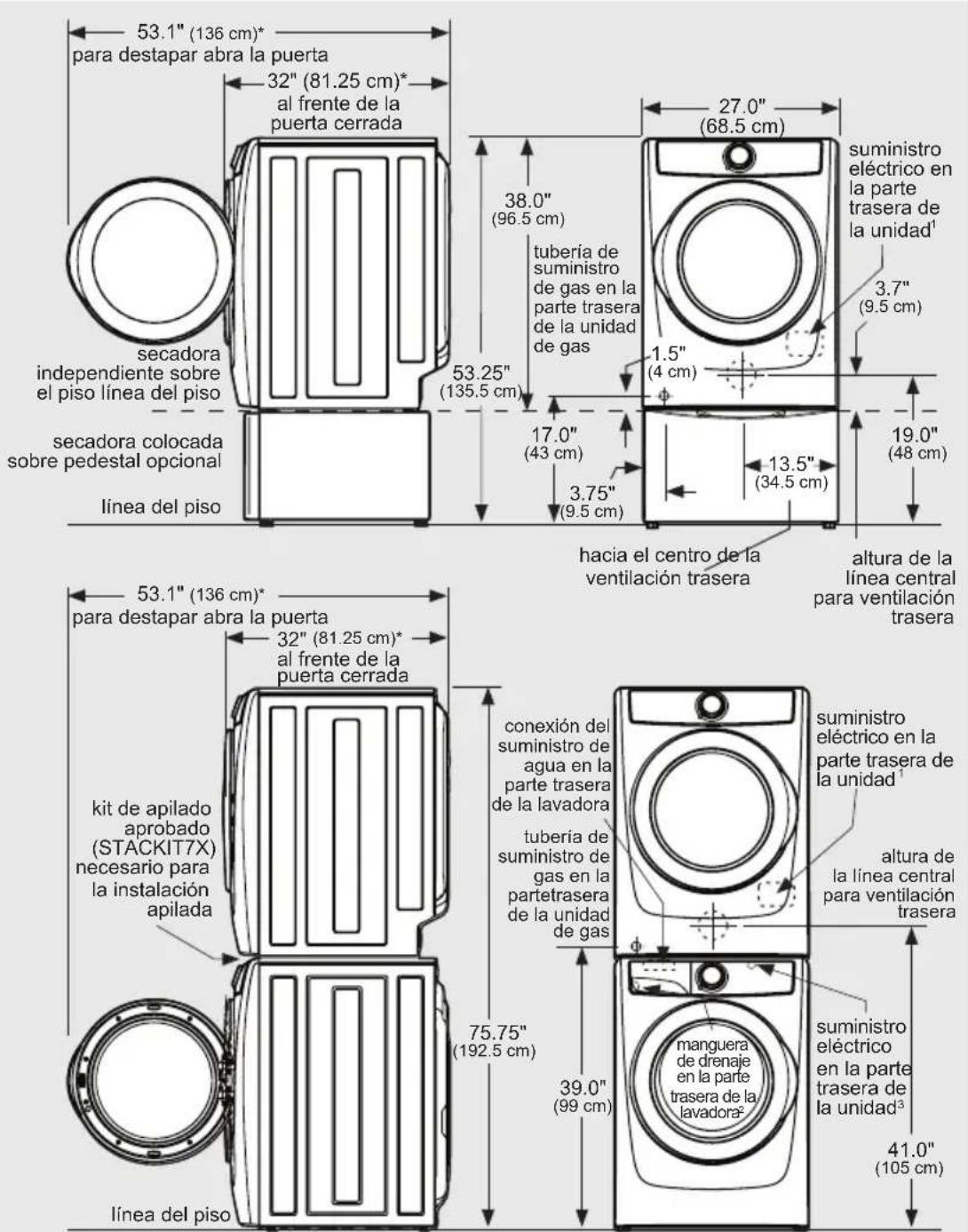 ELECTROLUX ELFE7738AW - Dimensiones de la secadora - 1