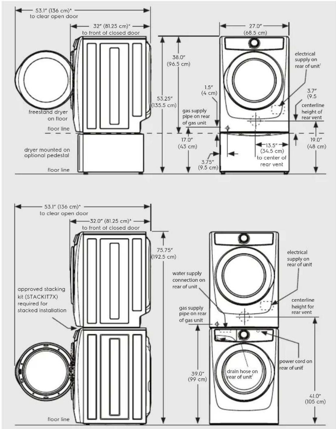 ELECTROLUX ELFG7738AW - Dryer dimensions - 1
