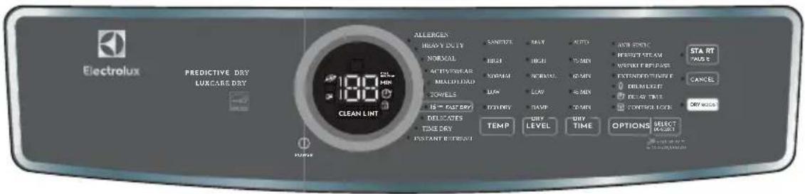 ELECTROLUX ELFG7738AW - Setting chart - 300 series dryer - 2