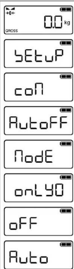 GROSS 0.0 kg SETUP con AutoFF Node only0 OFF Auto