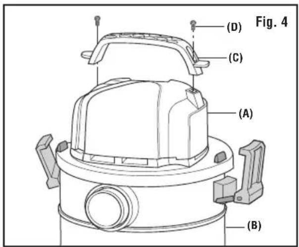RIDGID HDAV0500 - ENSAMBLAJE DEL ASA DE TRANSPORTE / ENROLLADOR DEL CABLE DE ALIMENTACIÓN (Fig. 4) - 1
