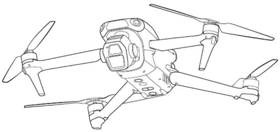 Dessin au trait d'un drone quadricoptère avec hélices et cockpit (sans texte ni symboles)