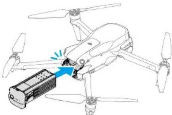 Dessin au trait d'un drone quadricoptère avec une batterie sur son aile, sans texte ni symboles.