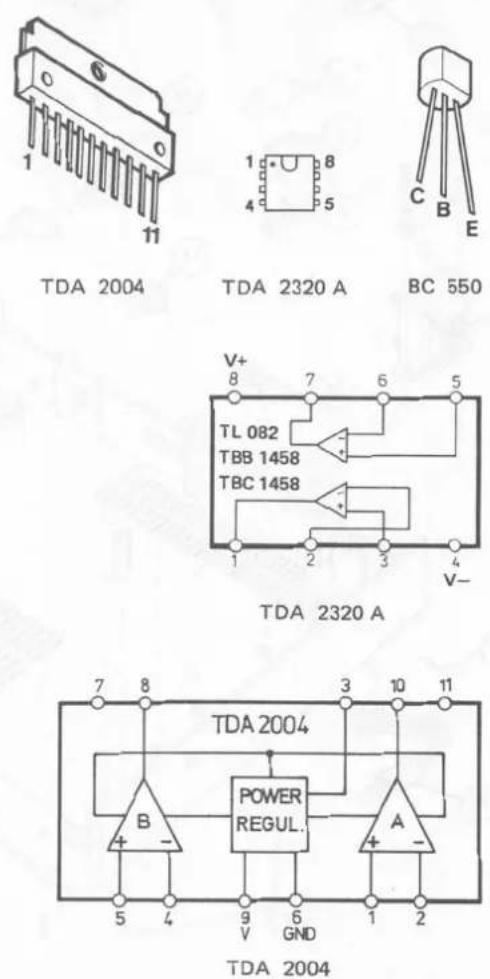 TDA 2004 TDA 2320 A BC 550 V+ 8 7 6 5 TL 082 TBB 1458 TBC 1458 1 2 3 4 V- TDA 2320 A TDA 2004 B POWER REGUL. A + - 5 4 9 6 1 2 V GND TDA 2004