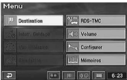 Menu Destination RDS-TMC Interr, Galdage Volumo Vise Ultrésaire Configurer Simulation Mémoires 6-23