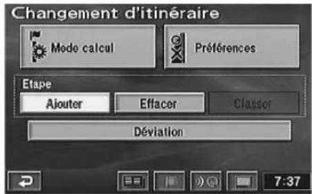 Changement d'itinéraire Mode calcul Préférences Etape Ajouter Effacer Classer Déviation 7:37