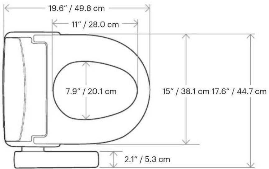 19.6" / 49.8 cm 11" / 28.0 cm 7.9" / 20.1 cm 15" / 38.1 cm 17.6" / 44.7 cm 2.1" / 5.3 cm