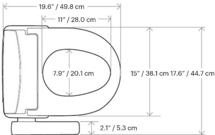 19.6" / 49.8 cm 11" / 28.0 cm 7.9" / 20.1 cm 15" / 38.1 cm 17.6" / 44.7 cm 2.1" / 5.3 cm