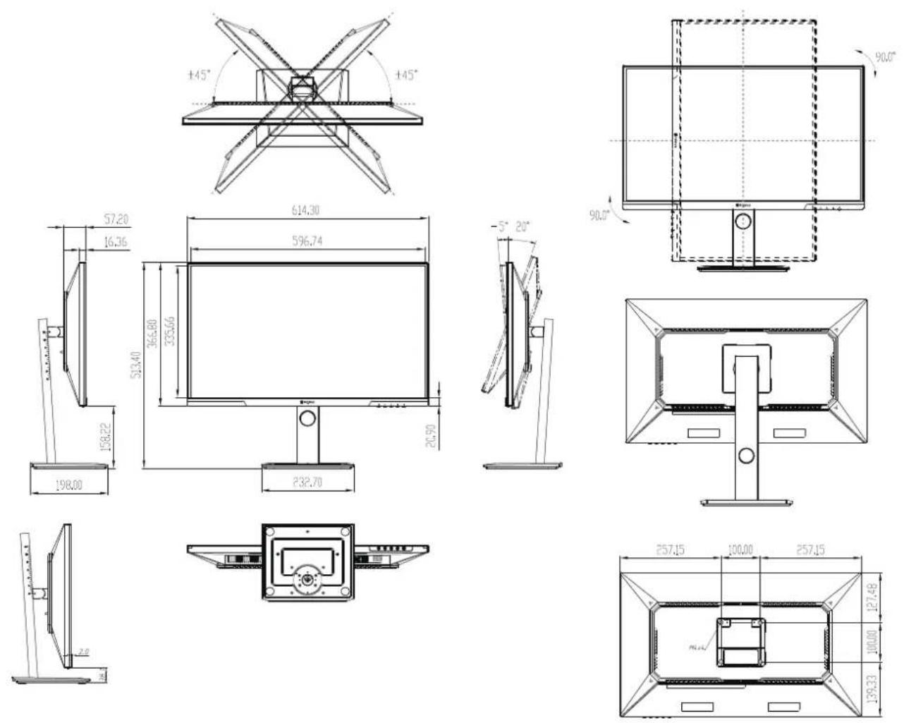 AG Neovo DW2702 - Dimensions de l'écran - 1
