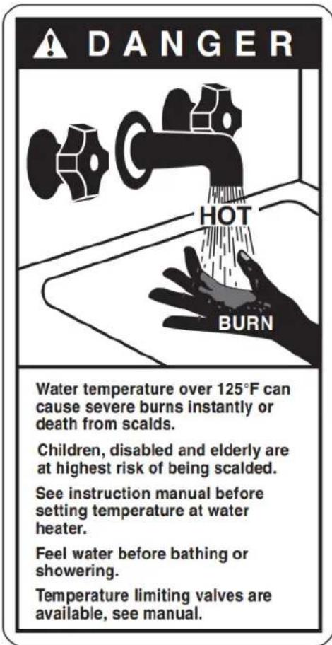Rheem RTEX-08 - DANGER! WATER TEMPERATURE SAFETY SETTING - 1