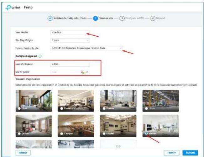 to-link Festa Assistant de configurator: Festa Côler en site Configue la MRF Sénéral Name du site: non site Ste Pays/Région: France Fusso horsière du site: AUT/C01/02 (Bourles, Cypérinque, Madrid, Paris) Compte d'apparel Name d'affibloiter: admin Mac de passe: 02 Scenario d'application Selectome le scenario d'application en fonction de nos rènées. Nous vous guideons pour configuer et optimise les paramètres de votre réseaux en fonction de cette sectiona Retour Pensier Suiviant