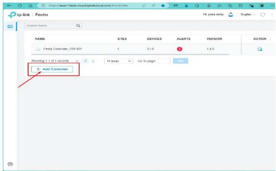 tp-link Festa Search Name NAME SITES DEVICES ALERTS Som/1400_VERSION Festa Controller_CDF 421 1 3 / 0 1.40 Showing 1-1 of 1 records 1 10 /page Co To page: + Add Controller