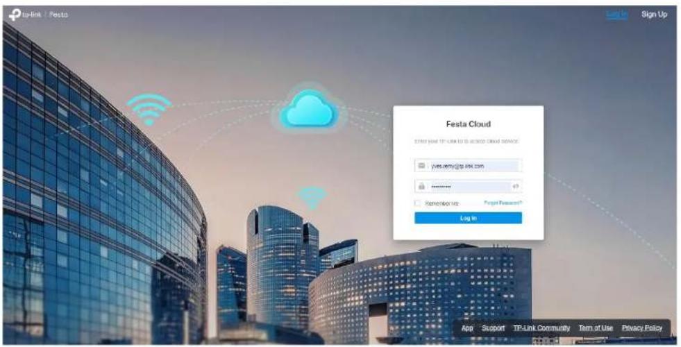 Festa Cloud START YOUR TP-LINKS IS USED CLOUD SERVICE yesta.com@spc.com Login Up Login Passout? Log In App Support TP-Link Community Term of Use Privacy Policy