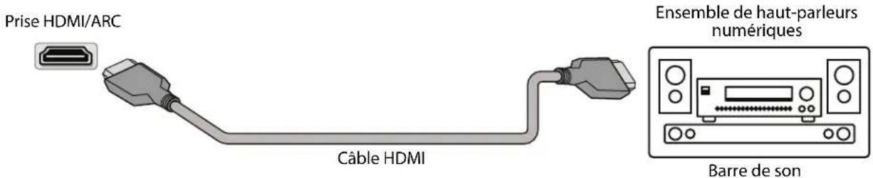 Prise HDMI/ARC Câble HDMI Ensemble de haut-parleurs numériques Barre de son