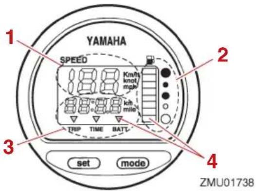 YAMAHA SPEED 18.8 Km/h knot/ mph 8.8° 8.8 km/h mile 3 TRP TIME BATT- set mode ZMU01738