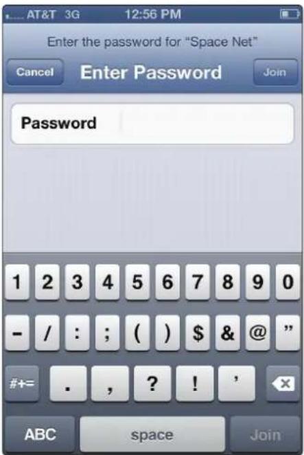 Enter the password for "Space Net" Cancel Enter Password Password 1 2 3 4 5 6 7 8 9 0 - / : ; ( ) $ & @ " #+= . , ? ! ' ABC space Join