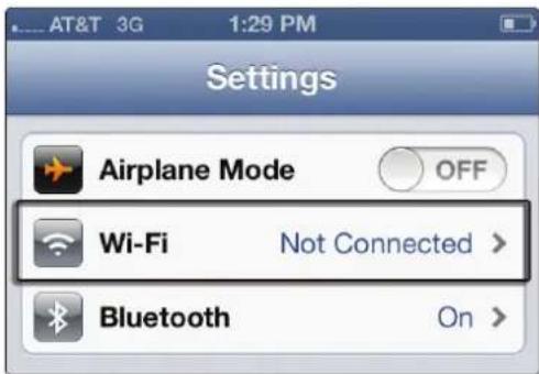 AT&T 3G 1:29 PM Settings Airplane Mode OFF Wi-Fi Not Connected > Bluetooth On >