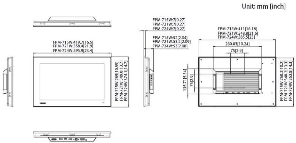 Advantech FPM-719-R9AE - Dimensions - 2