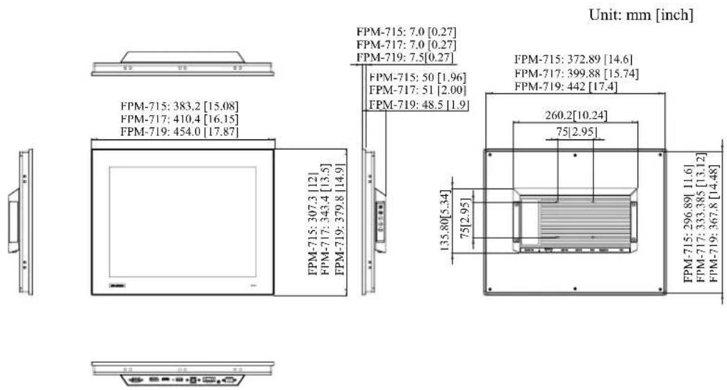Advantech FPM-717-R9AE - Dimensions - 1