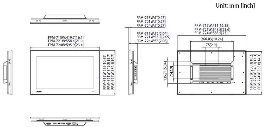 Advantech FPM-715W-P9AE - Dimensions - 2