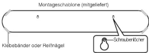 YAMAHA ATS-1080 - Bringen Sie die Montageschablone (mitgeliefert) an einer Wand an, und markieren Sie die Schraubenlöcher. - 1