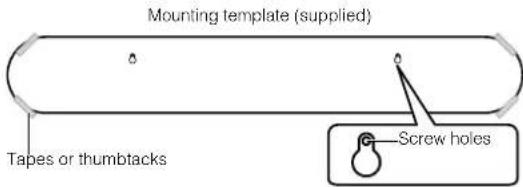 YAMAHA ATS-1080 - Attach the mounting template (supplied) on a wall and mark for the screw holes. - 1