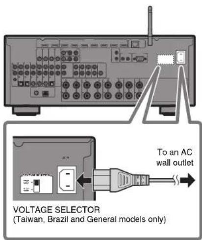 YAMAHA MusicCast RX-A1070 - Connecting the power cable to an AC wall outlet, and turning on the unit - 1