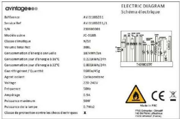 AVINTAGE AVI110DZB1 - PLAQUE SIGNALÉTIQUE - 1
