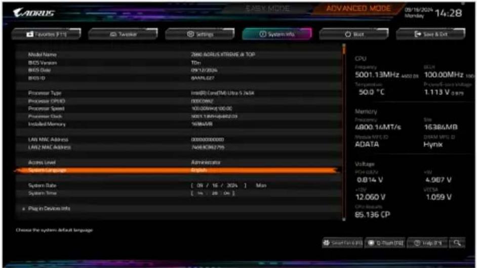 GIGABYTE Z890M AORUS ELITE WIFI7 ICE - System Info. (系統資訊) - 1