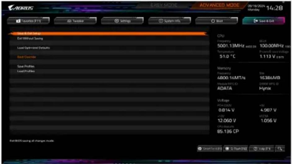 GIGABYTE Z890 GAMING X WIFI7 - Save &amp; Exit (存储设置值并结束设置程序) - 1