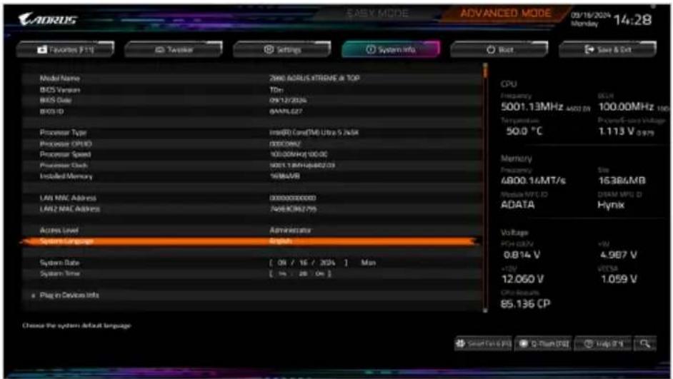 GIGABYTE Z890 GAMING X WIFI7 - System Info. (系统信息) - 1