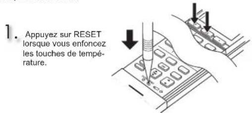 1. Appuyez sur RESET lorsque vous enfoncz les touches de tempé- rature.