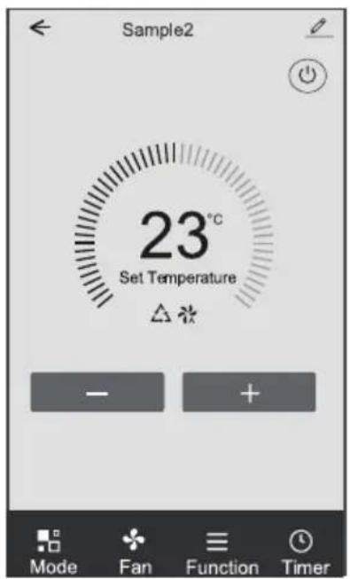 Sample2 23°C Set Temperature - + Mode Fan Function Timer