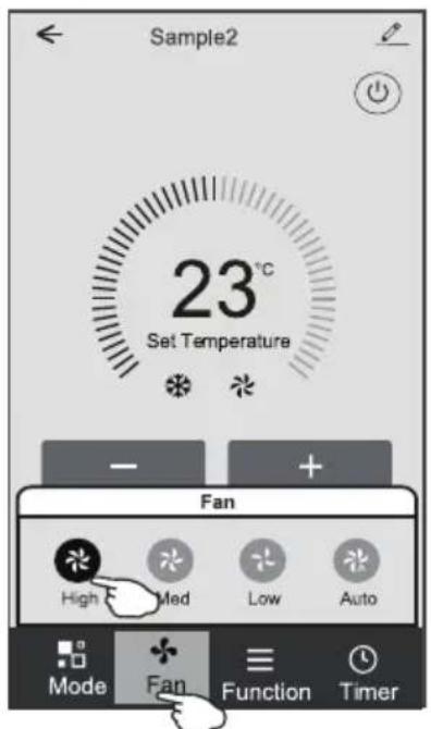 Sample2 23°C Set Temperature - + Fan High Med Low Auto Mode Fan Function Timer