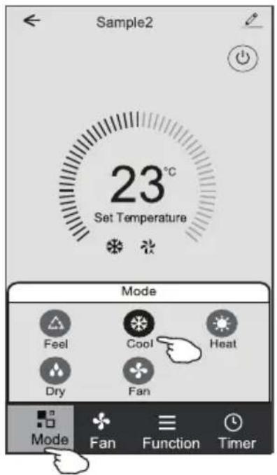 Sample2 23°C Set Temperature Mode Feel Cool Heat Dry Fan Mode Fan Function Timer