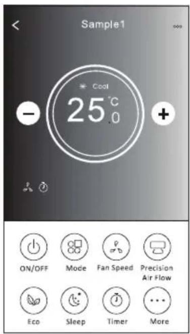 Sample1 * Cool 25°C - + ON/OFF Mode Fan Speed Precision Air Flow Eco Sleep Timer More