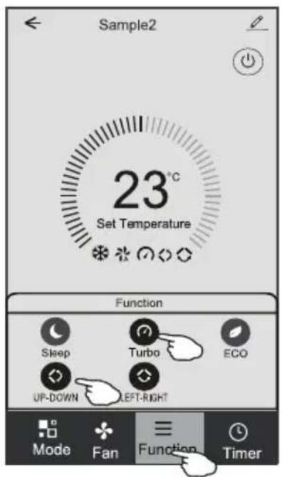 Sample2 23°C Set Temperature Function Sleep Turbo ECO UP-DOWN LEFT-RIGHT Mode Fan Function Timer