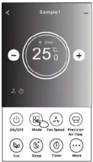 Sample1 * Cool 25°C - + ON/OFF Mode Fan Speed Precision Air Flow Eco Sleep Timer More