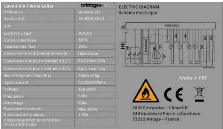 AVINTAGE AVI97AX3ZI - TARGHETTA INFORMATIVA - 1
