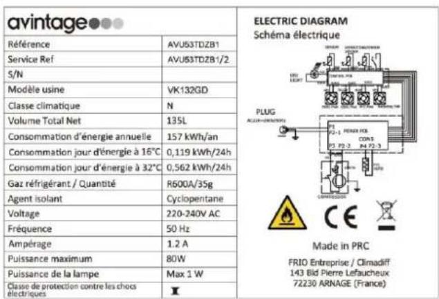 AVINTAGE AVU53TDZBF - TECHNISCHE DATEN - 1