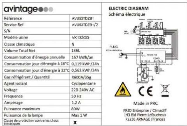 AVINTAGE AVU53TDZBF - TARGHETTA INFORMATIVA - 1