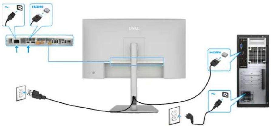 DELL UltraSharp U2725QE - Branchement du câble HDMI (optionnel) - 1