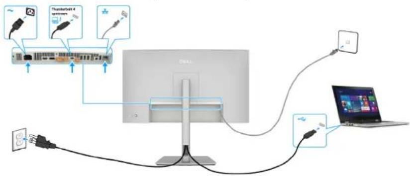 DELL UltraSharp U2725QE - Connexion du moniteur avec un câble RJ45, accès au réseau local via le port réseau du moniteur (optionnel) - 2