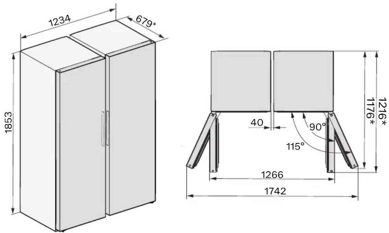 MIELE KWTS 4785 F 125 - Dimensions d'installation/vue en plan côte à côte - 1