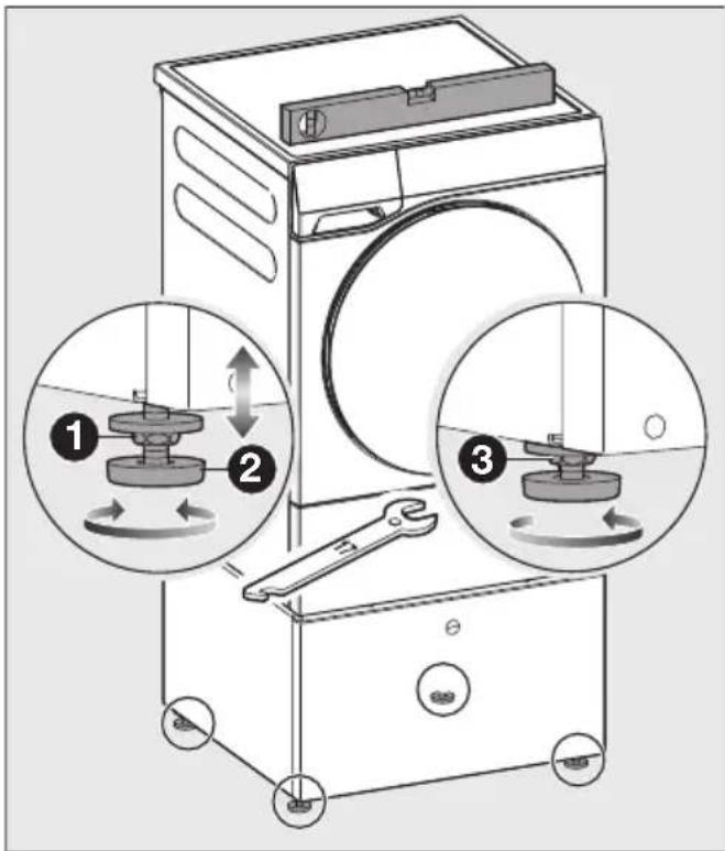 MIELE WTS 610 - Registrare e bloccare i piedini della base - 1