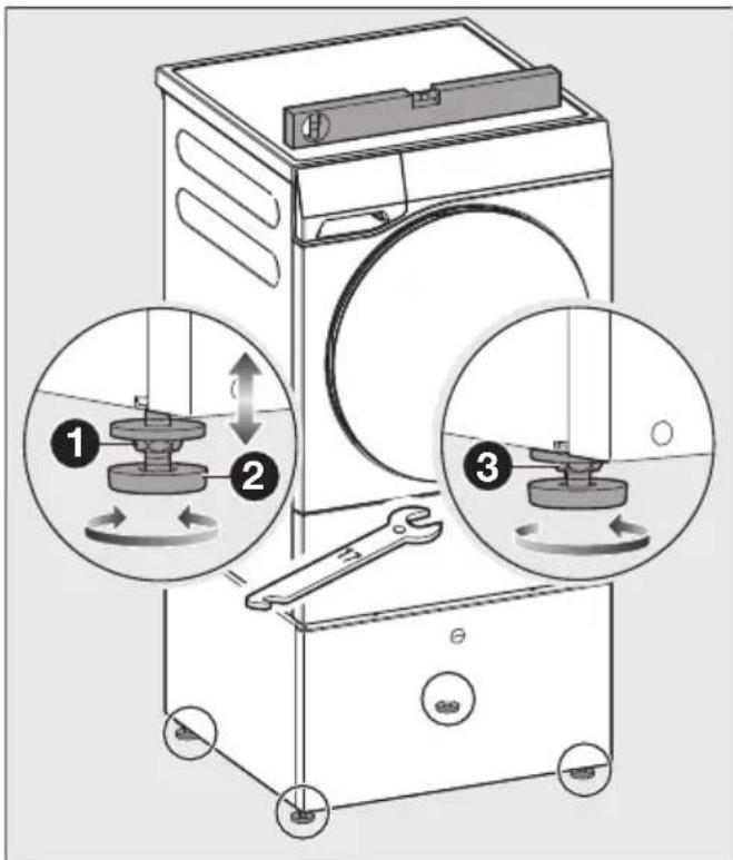 MIELE WTS 610 - Állítsa be és rögzítse a lábazat lábát - 1
