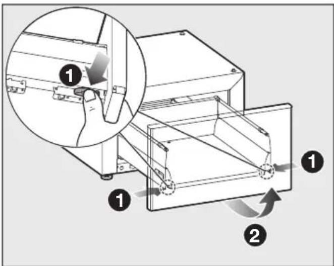 MIELE WTS 610 - Preparar a base para a instalação Retirar a gaveta - 2