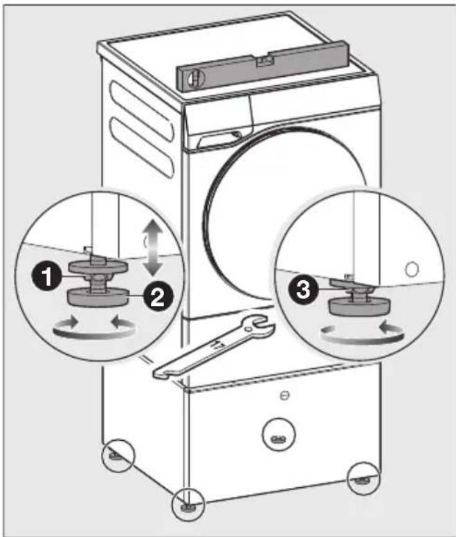 MIELE WTS 610 - Aligner les pieds du socle et les bloquer - 1